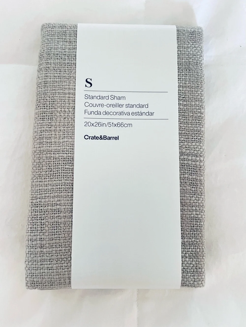 NIP Crate & Barrel Sham Tweed Gray 100% Cotton Button Back Standard